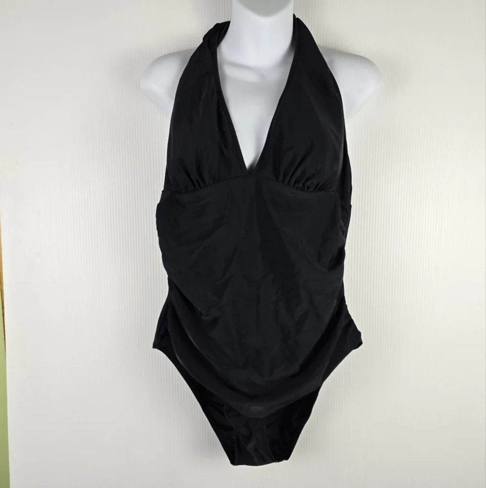 NWT Women's CUPSHE Backless Black One-Piece Halter Swimsuit Size XL Beachy